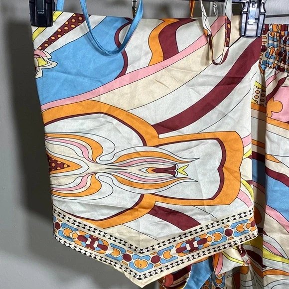 Abstract Patterned Wide Leg Pants and Scarf Set - Picture 2 of 6